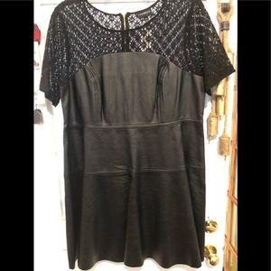 Lane Bryant Black Lace Yoke Faux-Leather Midi Dress